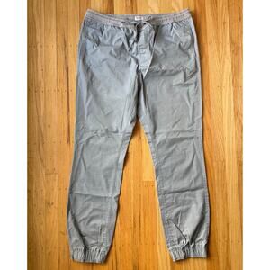 Men's Gray Canvas Jogger Khaki's Chino Pants Size L Casual Work Elastic Waist